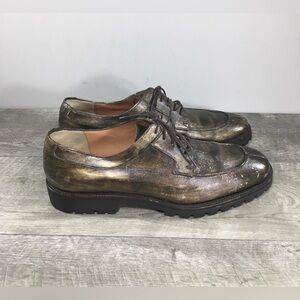 Salvatore Ferragamo Bronze Brushed Leather Oxfords Split Toe Mens Shoes Size 9.5